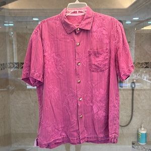 Tommy Bahama large flower pattern, cranberry button-down shirt, 100% silk